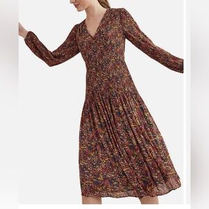 Boden V-Neck Plissé Midi Swirl Kate Middleton  Dress Size 6R